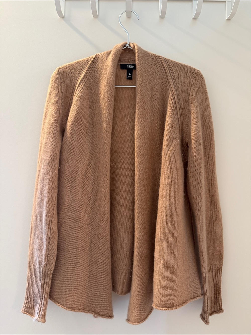 Aqua Camel-Tan Open Front Knit Cardigan